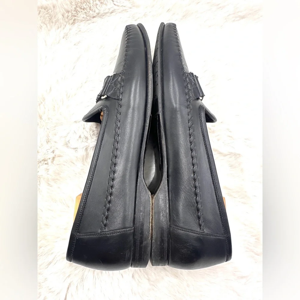 SANTONI Men’s Woven Leather Loafer‎ Size 11 D Black braided dress shoes